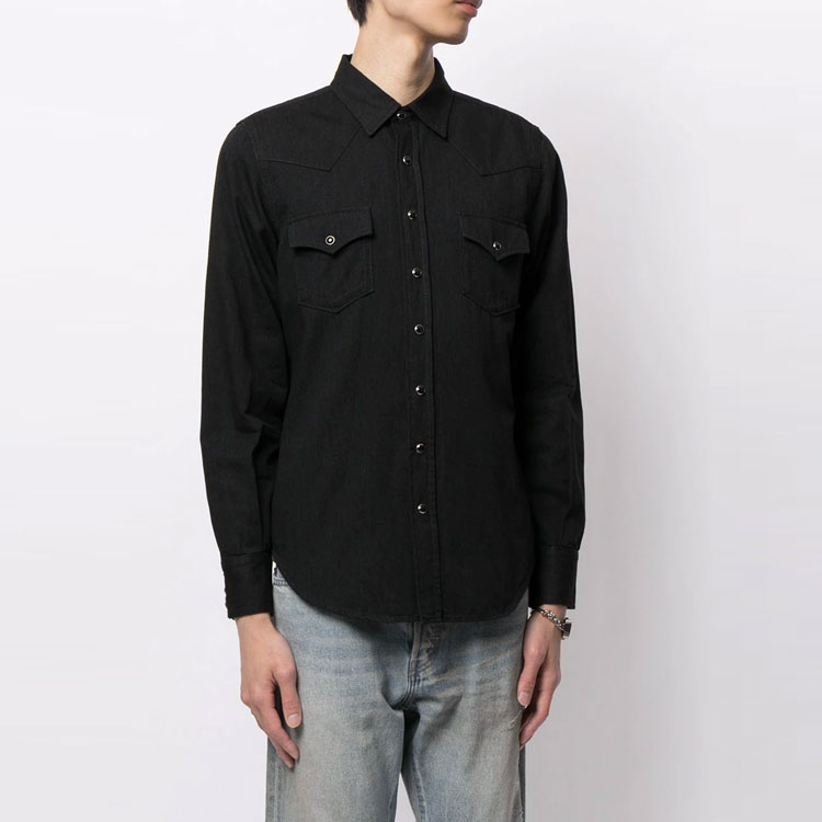 Purchase SAINT LAURENT FW21 Black Solid Single-Breasted Casual Long Sleeve Shirt 597059YM8811078