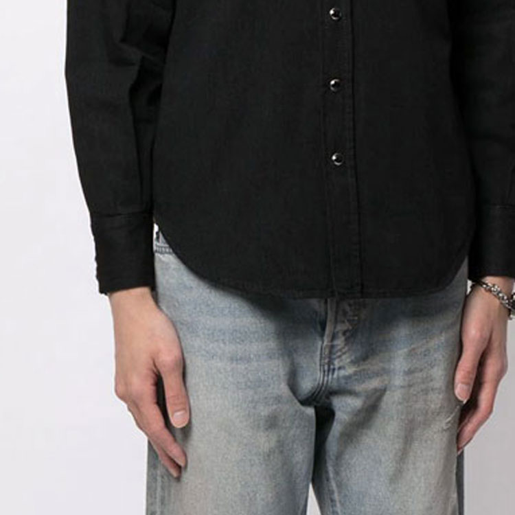 Sizing SAINT LAURENT FW21 Black Solid Single-Breasted Casual Long Sleeve Shirt 597059YM8811078