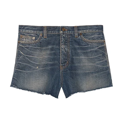 SAINT LAURENT FW21 Distressed Relaxed Shorts Blue Moon Color. 681723YF9704406