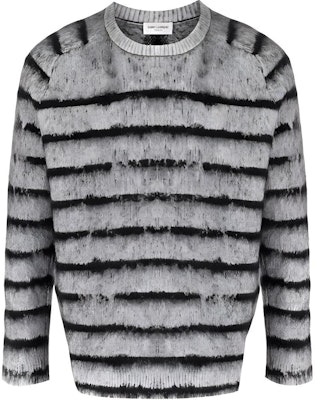 SAINT LAURENT FW21 Gray Striped Wool Knit Pullover Sweater 665838Y75BX1073 Buy SAINT LAURENT FW21 Gray Striped Wool Knit Pullover Sweater 665838Y75BX1073