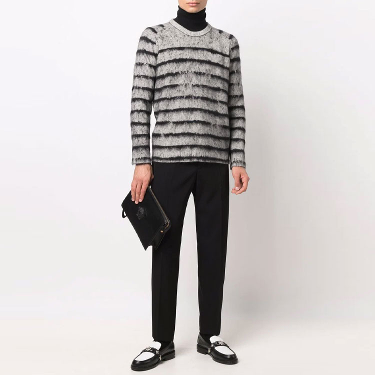 Lookbook SAINT LAURENT FW21 Gray Striped Wool Knit Pullover Sweater 665838Y75BX1073