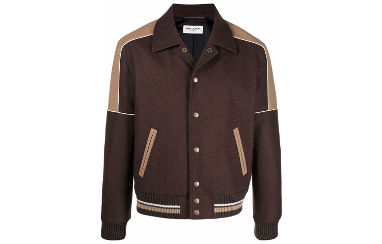 Saint Laurent FW21 Knit Varsity Jacket Brown 661671Y158S2500