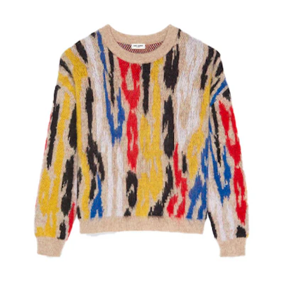 SAINT LAURENT FW21 Leopard Jacquard Wool Sweater Ribbed Crewneck Multicolor . 665871Y75CX1356