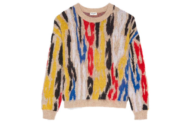 Order SAINT LAURENT FW21 Leopard Jacquard Wool Sweater Ribbed Crewneck Multicolor . 665871Y75CX1356