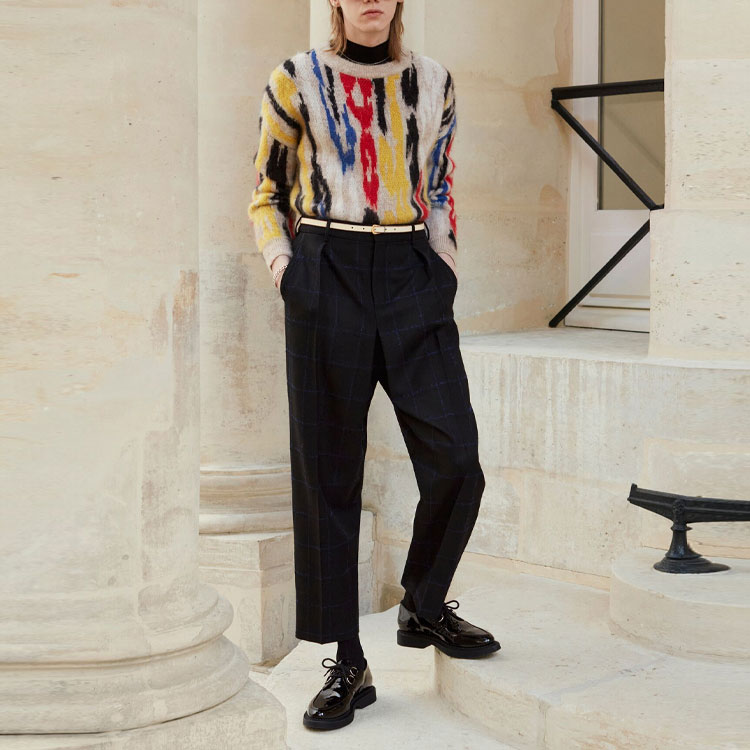 Lookbook SAINT LAURENT FW21 Leopard Jacquard Wool Sweater Ribbed Crewneck Multicolor . 665871Y75CX1356