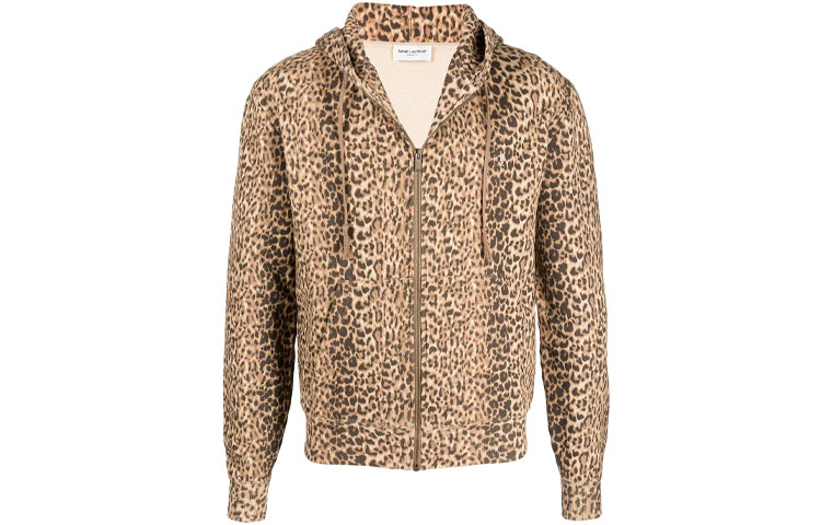 Saint Laurent FW21 Leopard Print Zip Hoodie Jacket Brown 635708YBTX25725