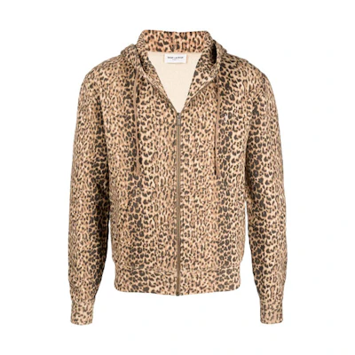 Saint Laurent FW21 Leopard Print Zip Hoodie Jacket Brown 635708YBTX25725
