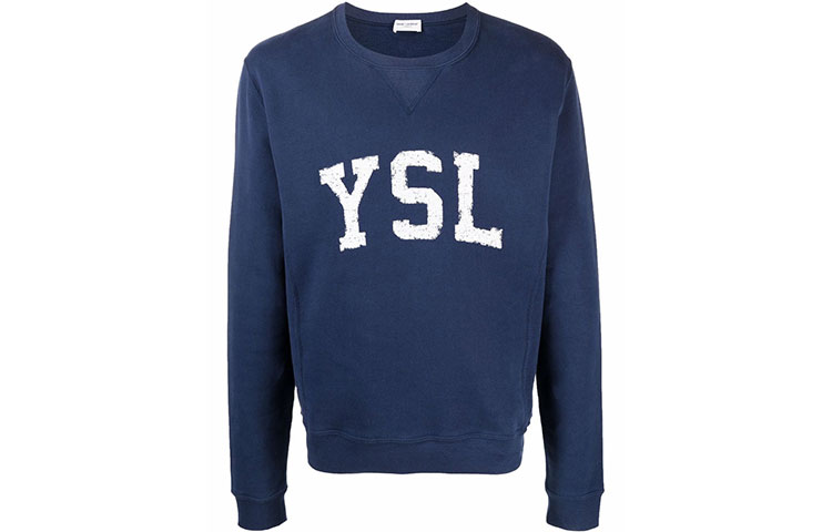 SAINT LAURENT FW21 Logo Letter Print Crewneck Sweatshirt Blue 666979Y36IP4201