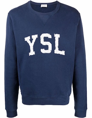 SAINT LAURENT FW21 Logo Letter Print Crewneck Sweatshirt Biru. 666979Y36IP4201 Buy SAINT LAURENT FW21 Logo Letter Print Crewneck Sweatshirt Biru. 666979Y36IP4201