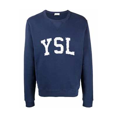 SAINT LAURENT FW21 Logo Letter Print Crewneck Sweatshirt Blue 666979Y36IP4201