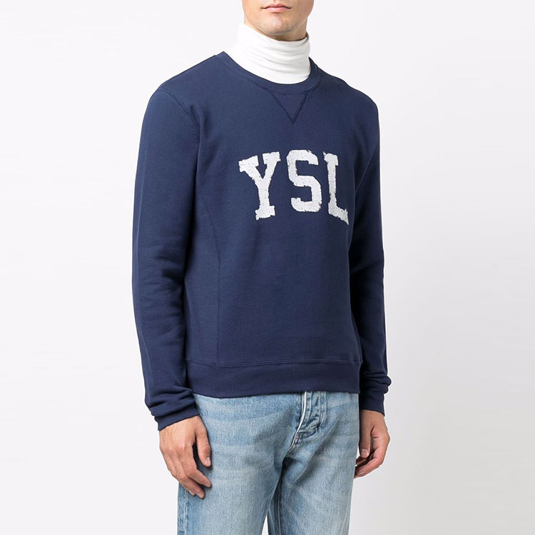 Lookbook SAINT LAURENT FW21 Logo Letter Print Crewneck Sweatshirt Biru. 666979Y36IP4201