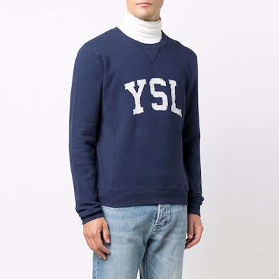 SAINT LAURENT FW21 Logo Letter Print Crewneck Sweatshirt Biru. 666979Y36IP4201 Lookbook SAINT LAURENT FW21 Logo Letter Print Crewneck Sweatshirt Biru. 666979Y36IP4201