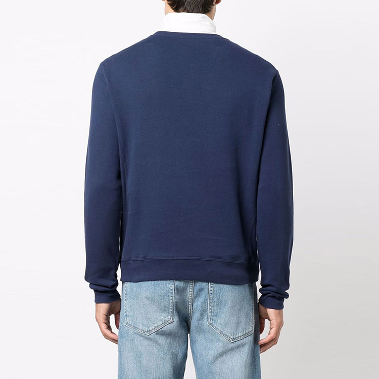 Shop SAINT LAURENT FW21 Logo Letter Print Crewneck Sweatshirt Biru. 666979Y36IP4201