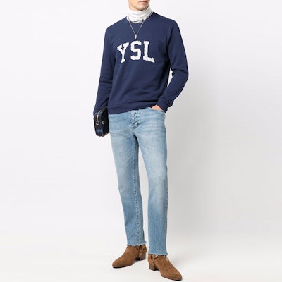 SAINT LAURENT FW21 Logo Letter Print Crewneck Sweatshirt Biru. 666979Y36IP4201 Purchase SAINT LAURENT FW21 Logo Letter Print Crewneck Sweatshirt Biru. 666979Y36IP4201