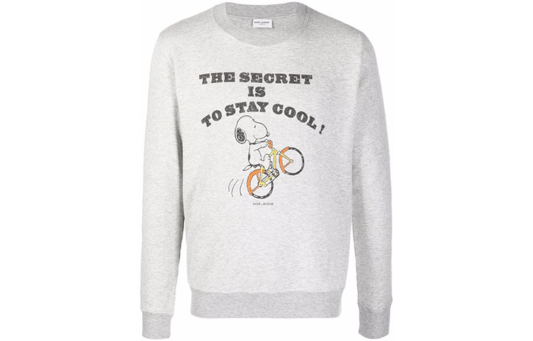 Saint Laurent FW21 Snoopy Cartoon Graphic Pullover Sweatshirt Men Grey 664350Y36HT