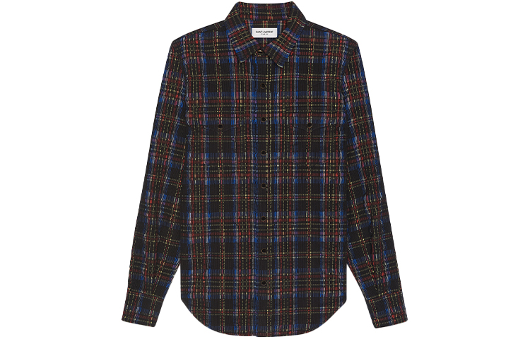SAINT LAURENT FW21 Western Plaid Corduroy Shirt Black 597059Y22MA8560