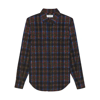 SAINT LAURENT FW21 Western Plaid Corduroy Shirt Black 597059Y22MA8560