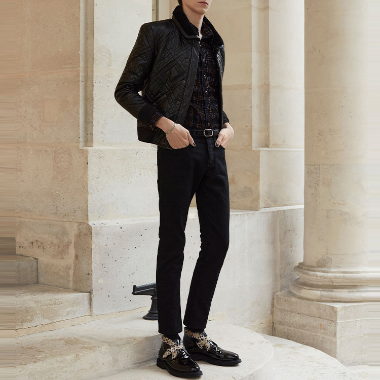 Shop SAINT LAURENT FW21 Western Plaid Corduroy Shirt Black 597059Y22MA8560