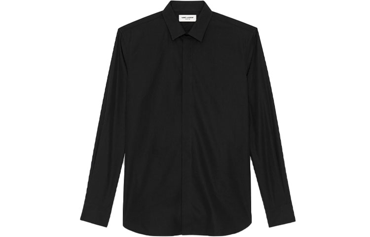SAINT LAURENT FW21 Yves Cotton Poplin Long Sleeve Shirt Men Black 564269Y217W1000