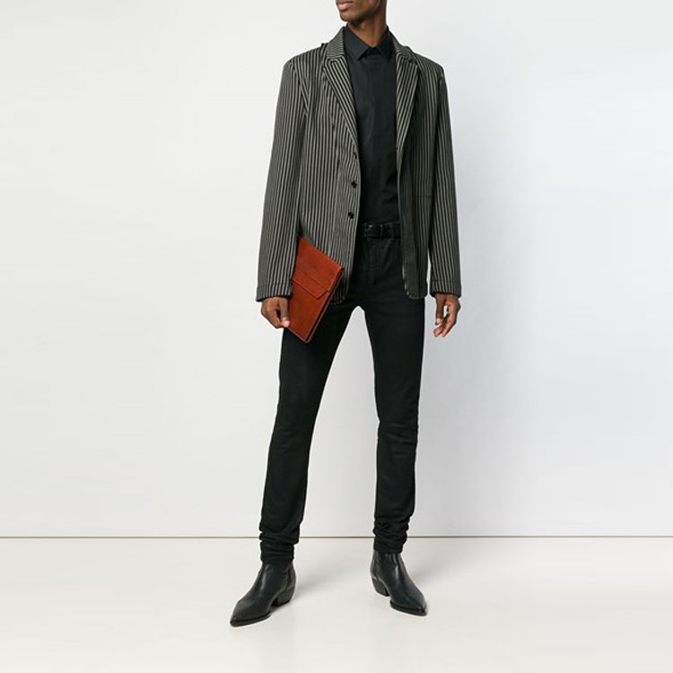 Shop SAINT LAURENT FW21 Kemeja Lengan Panjang Pria Yves Katun Poplin Hitam 564269Y217W1000