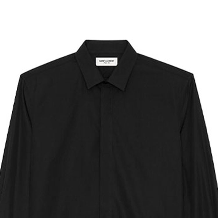 Sizing SAINT LAURENT FW21 Kemeja Lengan Panjang Pria Yves Katun Poplin Hitam 564269Y217W1000