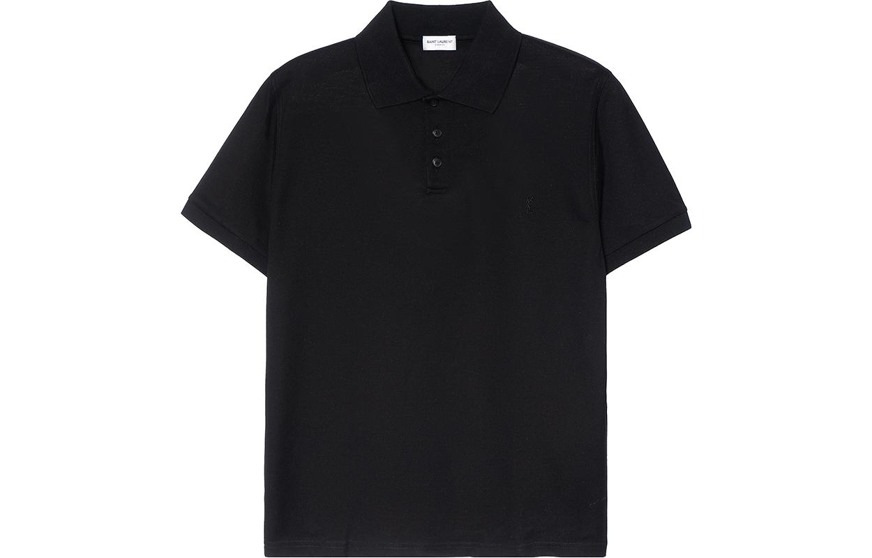 SAINT LAURENT FW22  Black Solid Color Short Sleeve Polo Shirt 712300YB2OC1000