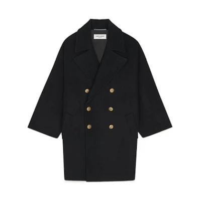 SAINT LAURENT FW22 Double-Breasted Peacoat Black. 701144Y2F621000