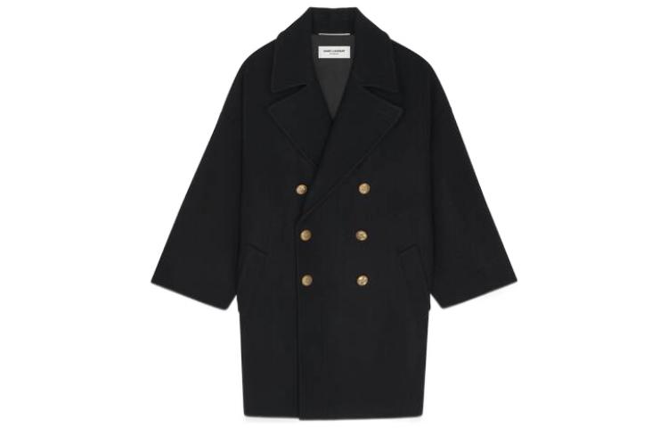 Order SAINT LAURENT FW22  Double-Breasted Peacoat Black. 701144Y2F621000