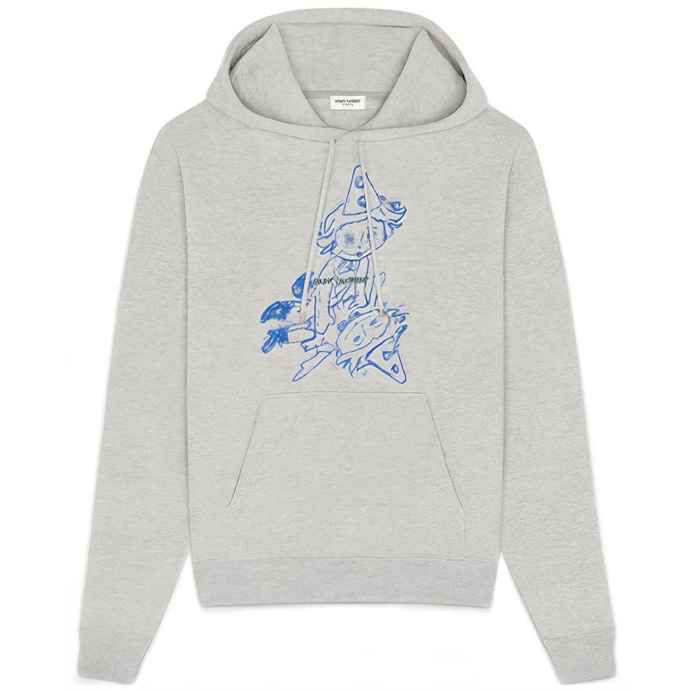 SAINT LAURENT FW22  Grey Printed Pattern Hooded Pullover Hoodie. 708469Y37BI1445