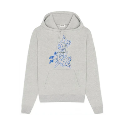 SAINT LAURENT FW22 Grey Printed Pattern Hooded Pullover Hoodie. 708469Y37BI1445