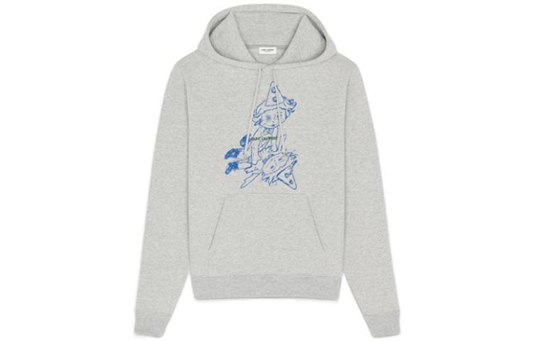 Order SAINT LAURENT FW22  Grey Printed Pattern Hooded Pullover Hoodie. 708469Y37BI1445