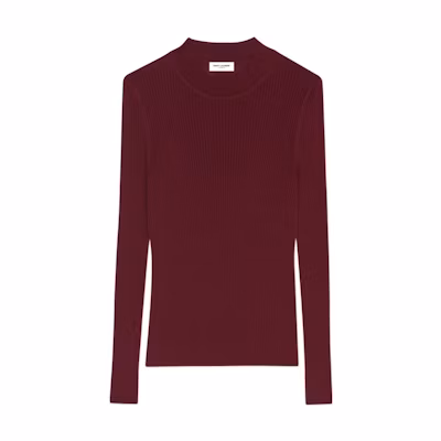 SAINT LAURENT FW22 Red Ribbed Crewneck Knit Sweater 710734YAPK26001