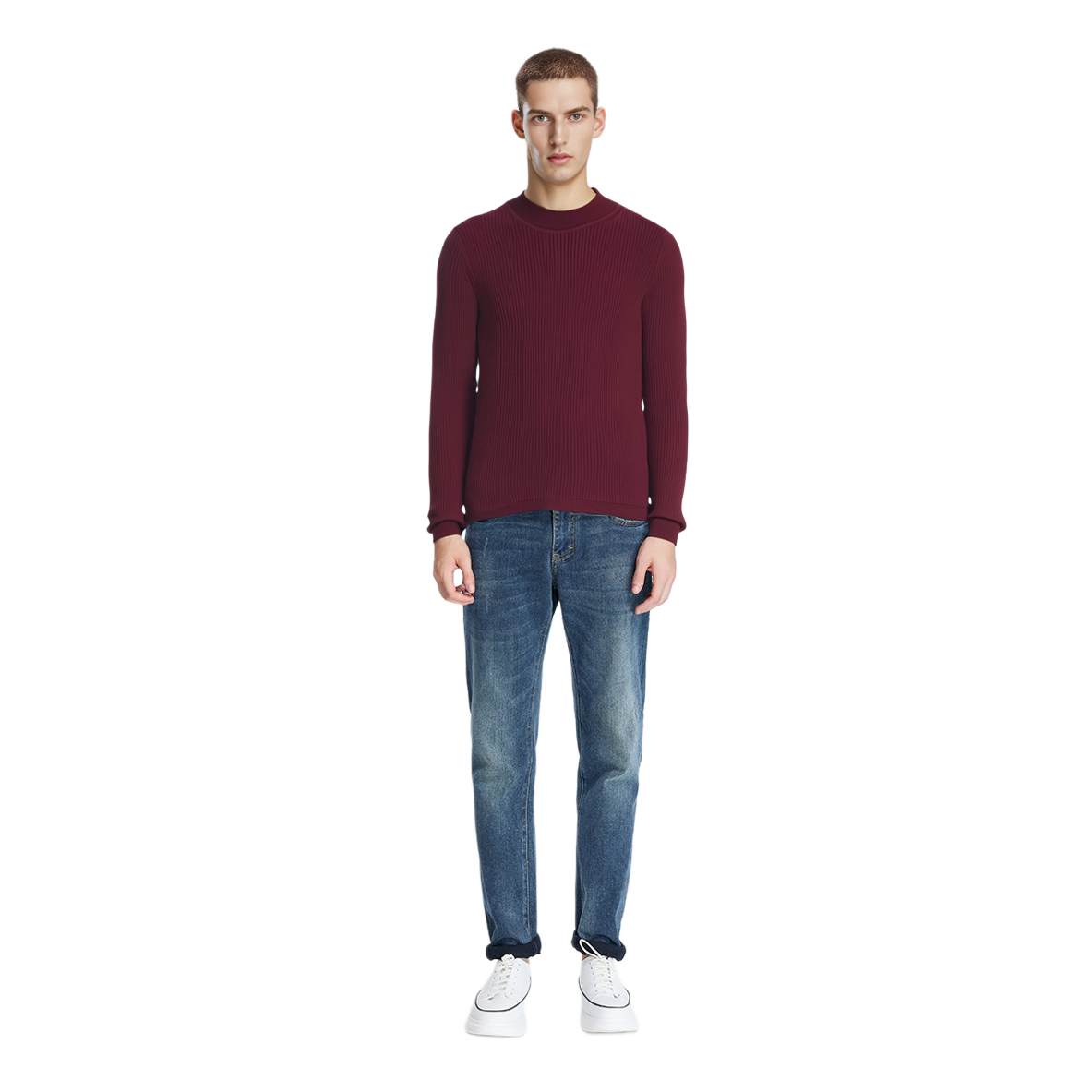 Shop SAINT LAURENT FW22  Red Ribbed Crewneck Knit Sweater 710734YAPK26001