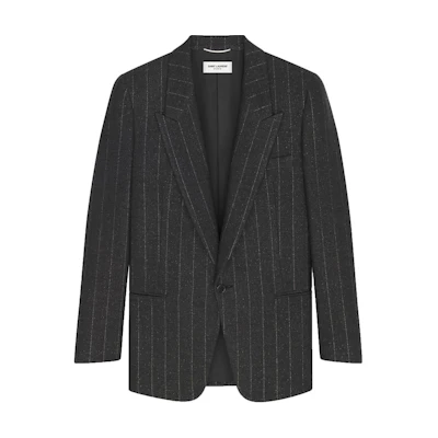 SAINT LAURENT FW22 Striped Single-Button V-Neck Blazer Dark Grey. 705935Y1F108105