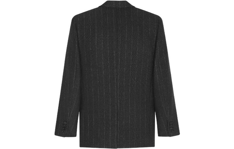 Lookbook SAINT LAURENT 秋冬22條紋單扣V領西裝外套 深灰色 705935Y1F108105