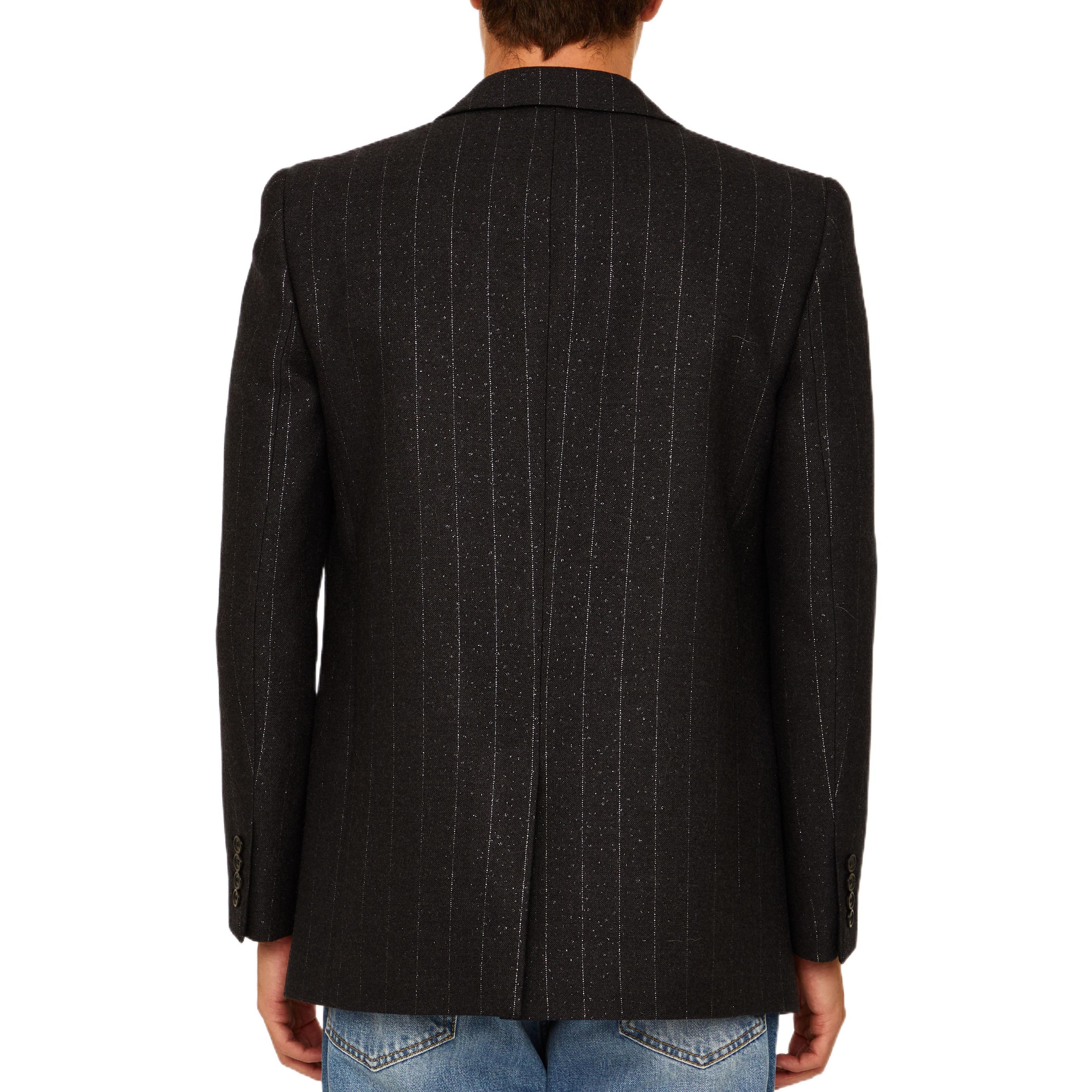 Purchase SAINT LAURENT 秋冬22條紋單扣V領西裝外套 深灰色 705935Y1F108105