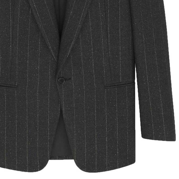 Sizing SAINT LAURENT 秋冬22條紋單扣V領西裝外套 深灰色 705935Y1F108105