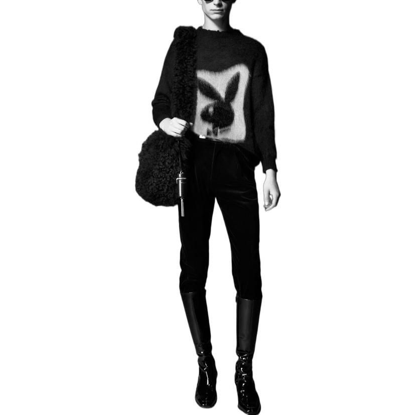 Shop SAINT LAURENT FW22 Black Cartoon Graphic Oversized Sweater Unisex 713263Y75SA1095
