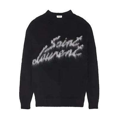 SAINT LAURENT FW22 Black Jacquard Letter Crewneck Sweater . 712176Y75SQ1095