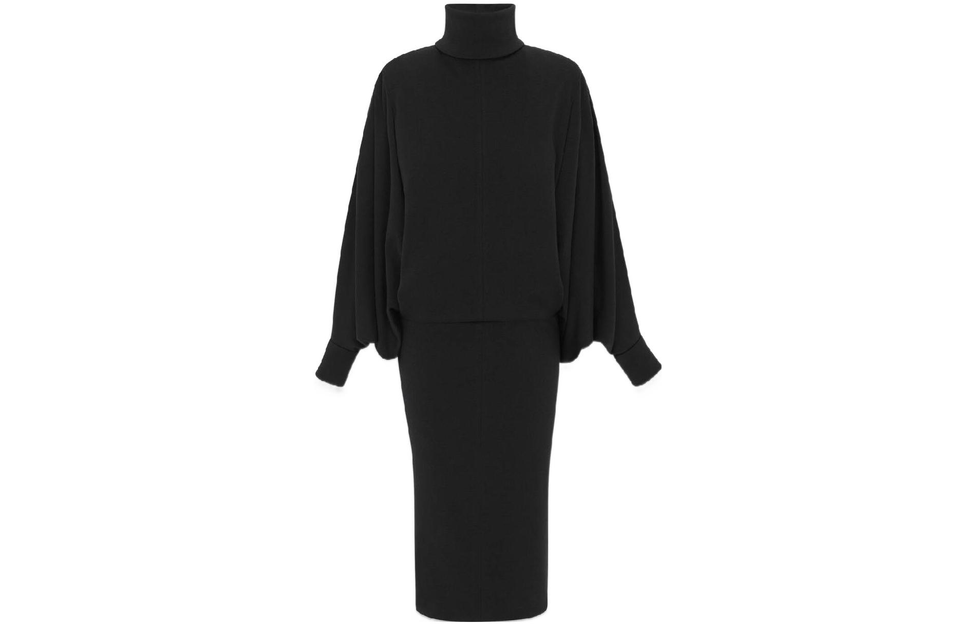Order SAINT LAURENT FW22 黑色高領長袖束腰連衣裙 709455Y3B201000