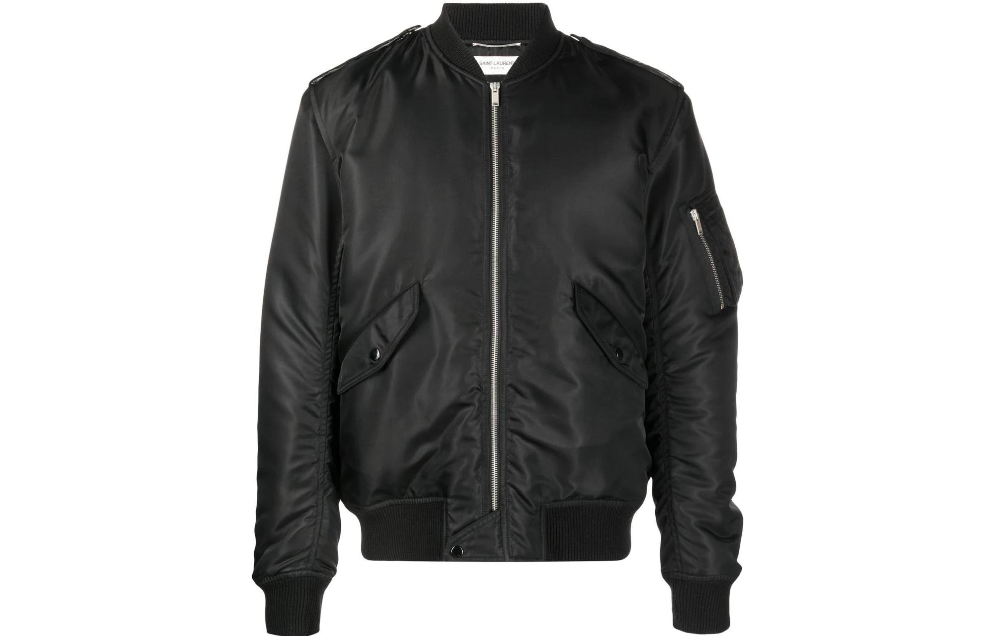 Saint Laurent FW22 Black Zip-Up Varsity Bomber Jacket 699323Y845W1000