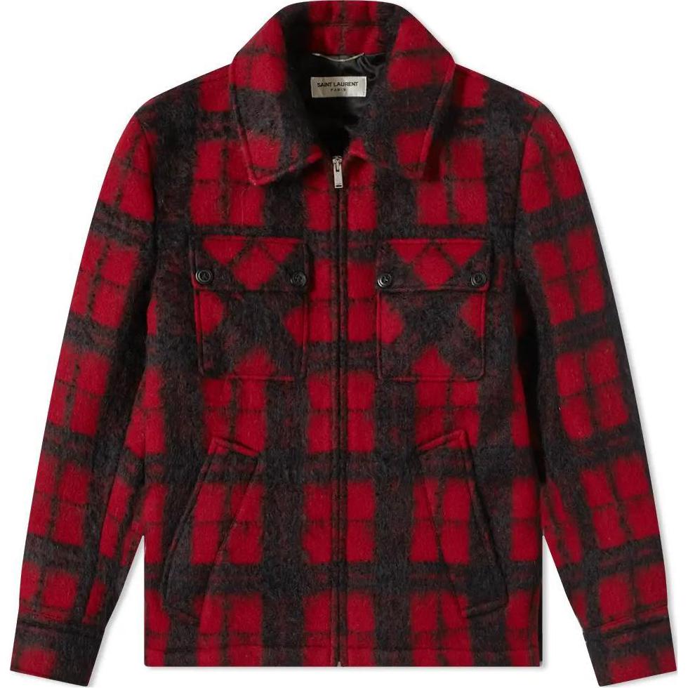 Saint Laurent FW22 Checkered Collared Long Sleeve Jacket Men Red 665419Y3B546461