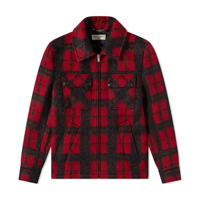 Saint Laurent FW22 Checkered Collared Long Sleeve Jacket Men Red 665419Y3B546461