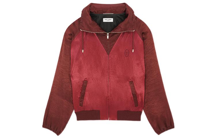 Saint Laurent FW22 Colorblock High-Neck Zip-Up Jacket Burgundy 707073-Y2F87-6270