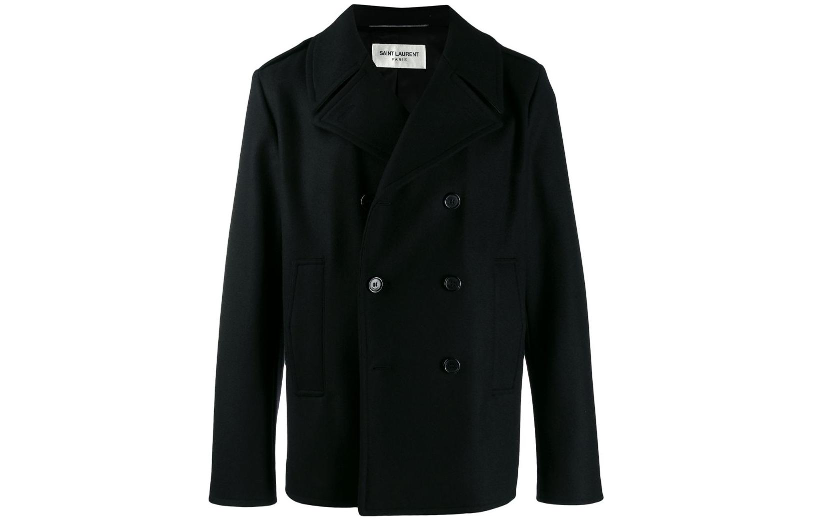 Saint Laurent FW22 Double-Breasted Solid Black Jacket Coat 587713Y060W1000