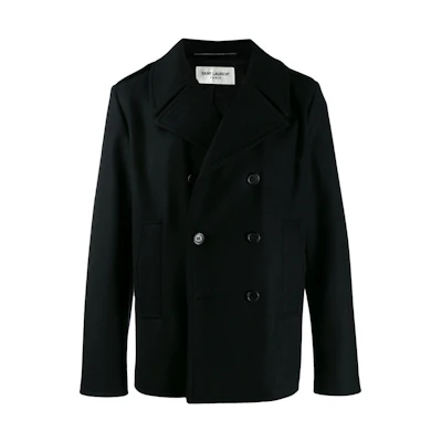 Saint Laurent FW22 Double-Breasted Solid Black Jacket Coat 587713Y060W1000