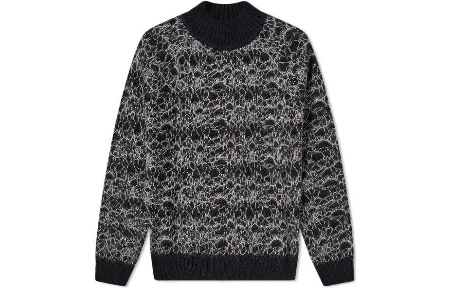SAINT LAURENT FW22 Geometric Pattern Knit Crewneck Sweater Black 632007YARW21916