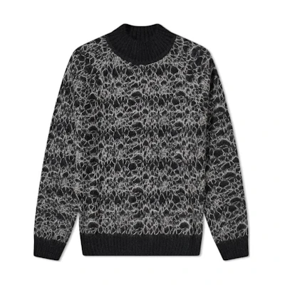 SAINT LAURENT FW22 Geometric Pattern Knit Crewneck Sweater Black 632007YARW21916