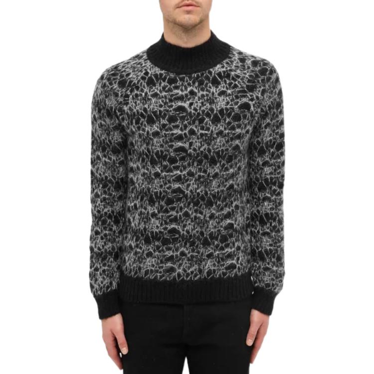 Shop SAINT LAURENT FW22 Geometric Pattern Knit Crewneck Sweater Black 632007YARW21916