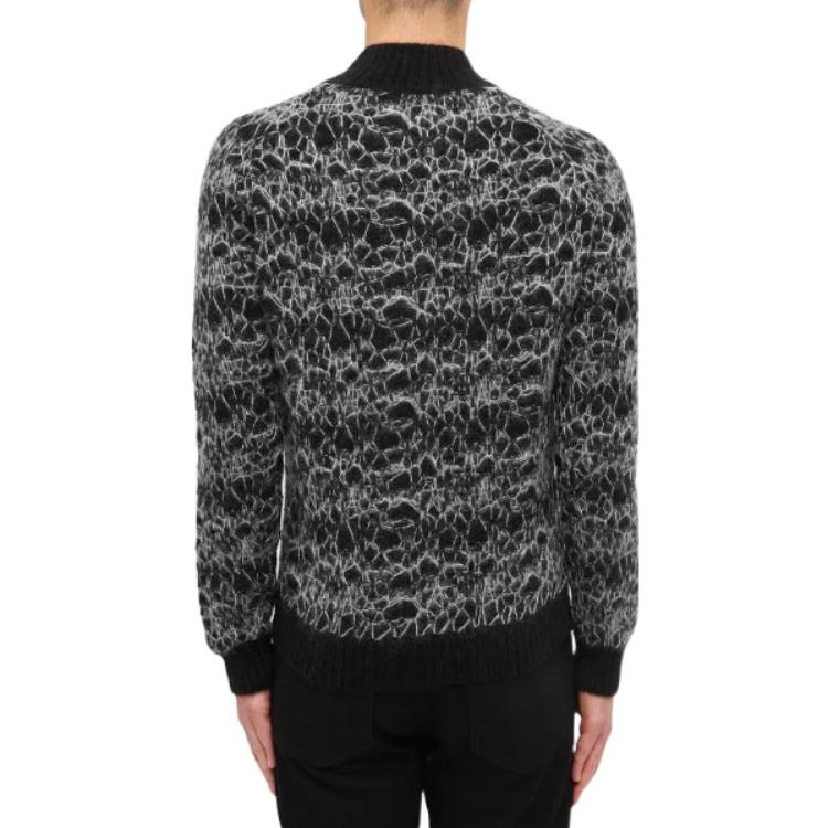 Purchase SAINT LAURENT FW22 Geometric Pattern Knit Crewneck Sweater Black 632007YARW21916